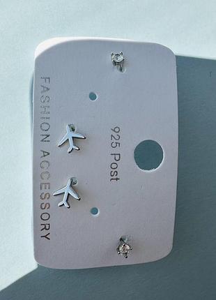 Набір сережок срібло 925 проба посріблення літаки цвяхи кульчики
