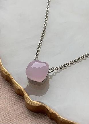 Підвіска помеллато посріблені з квадратним каменем рожевого кольору