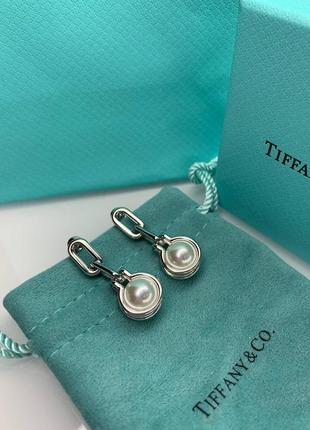 Тіффані брендові сережки-гвоздики з перлами майорка в брендового упаковці