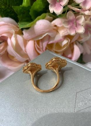 Брендовое двойное кольцо, стиль ван клиф с покрытием лимонного золота au750, голубой клевер6 фото