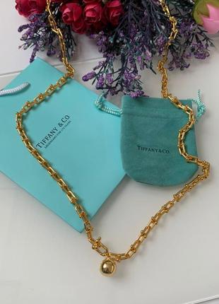 Довга підвіска ланцюг великі ланки тіффані tiffany з кулькою, позолота 18 до5 фото