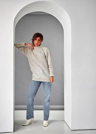 Класичний подовжений светр з довгими рукавами, в'язаний легкий жіночий светр-туніка3 фото