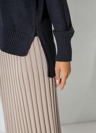 Классический трикотажный женский джемпер, удлиненный вязаный пуловер, стильный трикотажный джемпер с вырезом2 фото