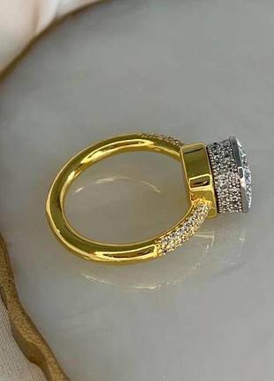 Помеллато кольцо позолота с крупным квадратным камнем белого цвета3 фото
