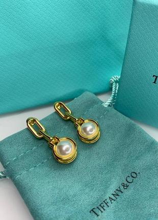 Тіффані брендові сережки-гвоздики з перлами майорка. ідеально на подарунок дівчині.