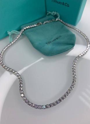Тиффани брендовое ожерелье с цирконами, посеребрение.2 фото