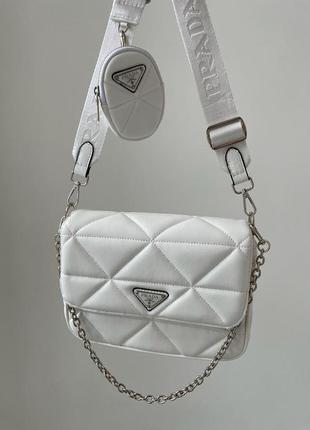 Модная женская сумка prada re-nylon padded shoulder white кросс боди прада