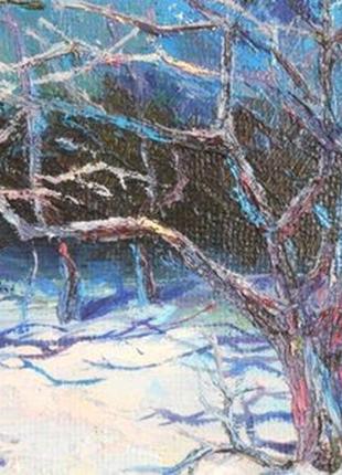 Картина маслом зимний вечер на деревянном подрамнике холсте3 фото