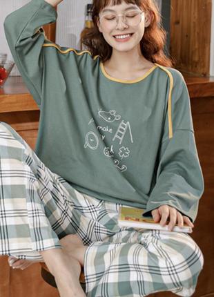Женская пижама в клетку мышь удача qian zitong l зеленый9 фото