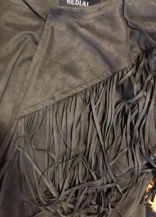 Жакет пиджак косуха накидка с бахромой замшевый бархатный бохо хаки5 фото