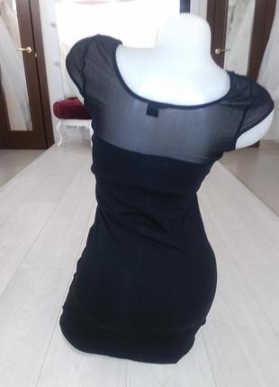 Классное актуальное базовое чёрное платье с сеткой "h&m"2 фото
