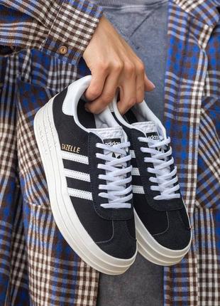 Женские кроссовки адедас газель adidas gazelle black white platform, кроссовки адедас газель женские, кроссовки на толстой подошве