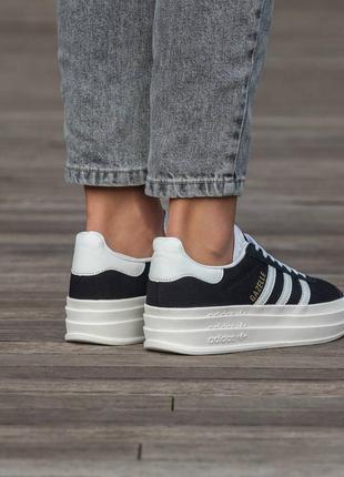 Женские кроссовки адедас газель adidas gazelle black white platform, кроссовки адедас газель женские, кроссовки на толстой подошве10 фото