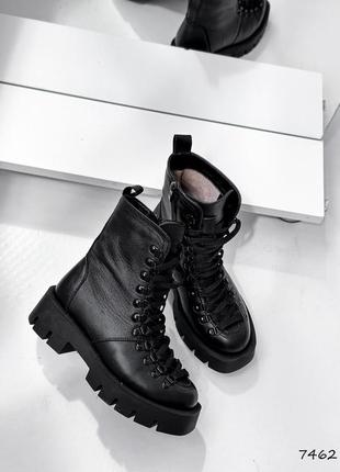 Черные натуральные кожаные демисезонные деми осенние ботинки на шнурках шнуровке толстой подошве кожа осень осенние10 фото