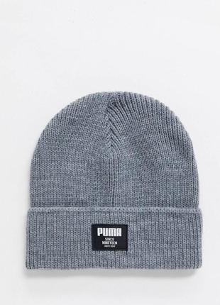 Серая шапка бини в рубчик puma ribbed classic beanie, шапка puma унисекс