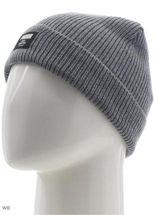 Серая шапка бини в рубчик puma ribbed classic beanie, шапка puma унисекс5 фото