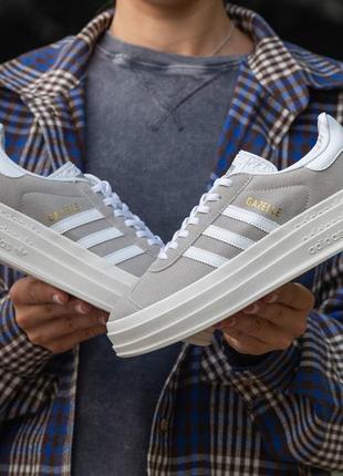 Кросівки адідас жіночі adidas gazelle platform grey white, женские серые кроссовки адидас, кросівки жіночі весна-осінь адідас, кросівки сірі