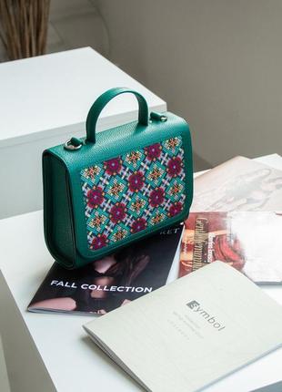Шкіряна жіноча сумка,сумка з орнаментом,сумка з вишивкою,вишита сумка1 фото