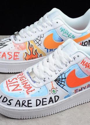 Кроссовки женские, мужские nike air force 1 low x vlone pauly graffiti harlem, белые найк аир форс