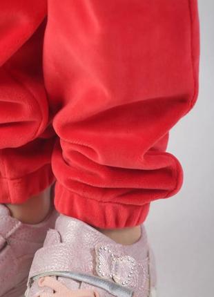 Костюм двойка детский велюровый, толстовка кофта на молнии с двойным капюшоном, штаны, красный5 фото