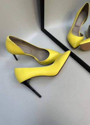 Желтые кожаные туфли лодочки на шпильке цвет на выбор3 фото