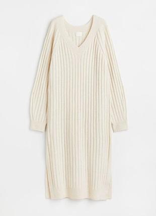 H&m платье миди, трикотажное платье, в рубчик, теплое платье, шерсть