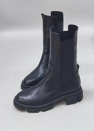 Черевики челсі високі з італійської шкіри та замші жіночі