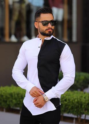 Крутая мужская рубашка черная/белый хлопок