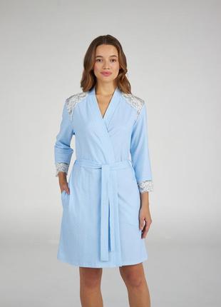 Жіночий блакитний халат на запах "charm" тм ellen (розмір s)