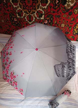 Зонт парасолька вишня сакура и париж полуавтомат.10 фото