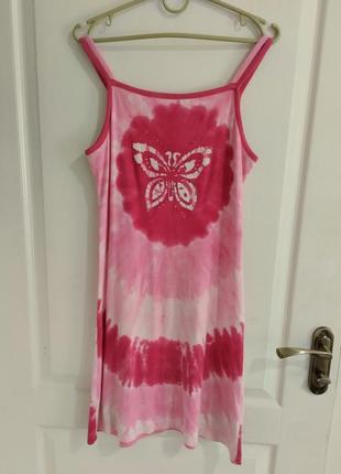 Платье сарафан платье tie dye розовое барби с бисером стразами бабочка y2k