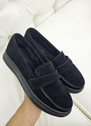 Лоферы из натуральной замши деми/зима