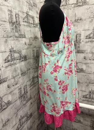 Бирюзовое голубое зеленое платье сарафан в цветах розовых 100% вискоза т2 фото