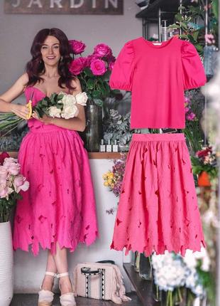 Шикарный розовый комплект h&m юбка и футболка s/m