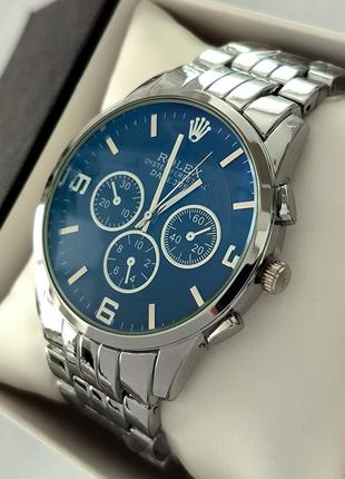 Серебристые наручные часы для парней, черный циферблат, голубое покрытие стекла3 фото
