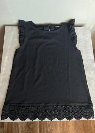Блуза чорна футболка з рюшами вільного крою класика ошатна блузка м5 фото