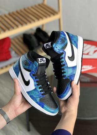 Кроссовки nike air jordan 1. цвет синий с черным и белым. унисекс.