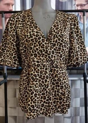 Жіноча літня блуза з об'ємним рукавом буф,леопардового забарвлення розмір 46-502 фото