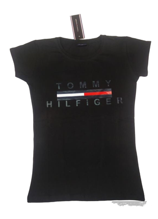 Черная базовая женская футболка tommy hilfiger актуальная футболка
