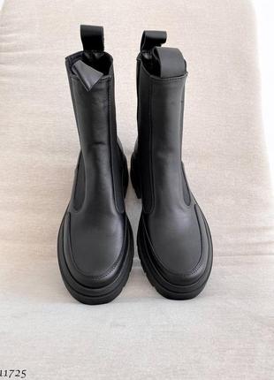 Черные натуральные кожаные демисезонные деми осенние ботинки челси с резинками на резинках толстой подошве кожа осень без шнурков молнии9 фото