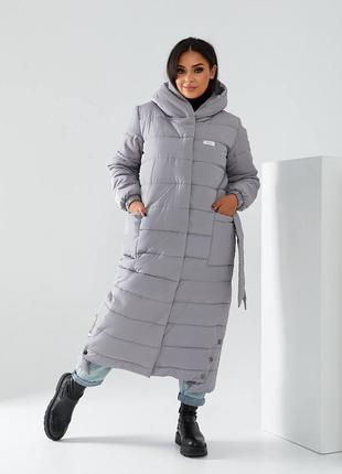 Пуховик одеяло зимнее долгое приталенное арт. m032 серый в наличии код: m032 опт и...