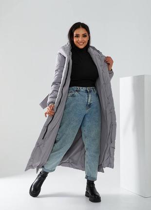 Пуховик одеяло зимнее долгое приталенное арт. m032 серый в наличии код: m032 опт и...