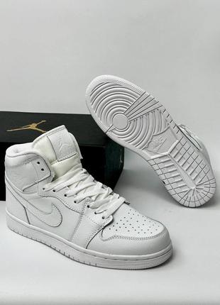 Кроссовки nike air jordan 1 white || кроссовки найк высокие | мужские кроссовки найк демисезонные1 фото