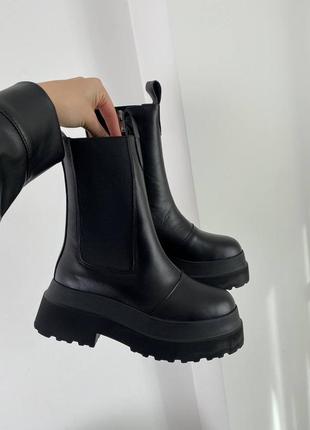 Натуральные кожаные черные демисезонные ботинки на байке на высокой подошве2 фото
