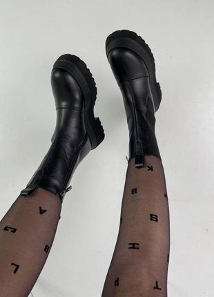 Натуральные кожаные черные демисезонные ботинки на байке на высокой подошве7 фото