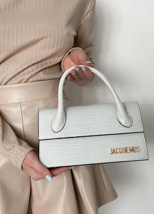 Жіноча шкіряна сумка через плече jacquemus біла, стильна сумка, преміум якість, модна сумка жакмюс