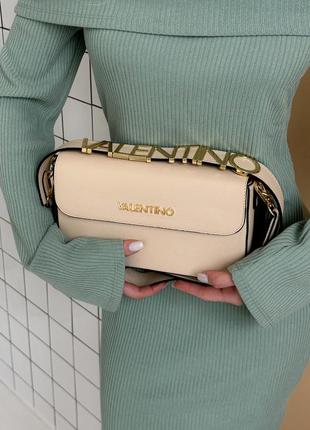 Жіноча шкіряна сумка через плече valentino світло бежева, стильна сумка, преміум якість, модна сумка валентіно2 фото