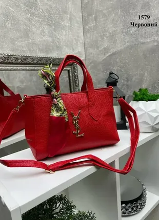 Красная - яркая женская сумочка на молнии с платком