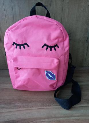 Гарний рожевий рюкзачок сумка з оченятами1 фото