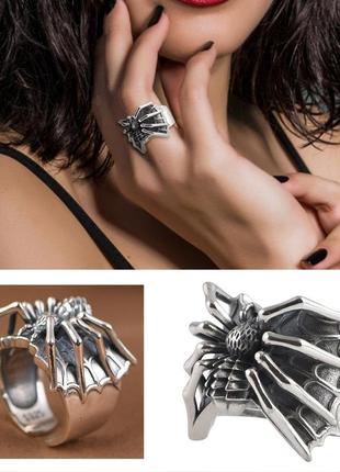 Шикарное женское кольцо роскошный паук черная вдова перстень в виде паука  размер регулируемый